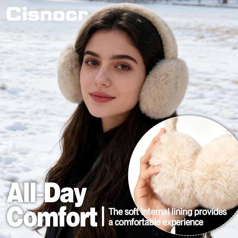 Cisnocr 2pcs Earmuffs for Women Winter White Black Fur Earmuffs Foldable Ear Warmer Soft Ear Covers - Image 5